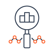 graphic icon of magnifying glass and statistics